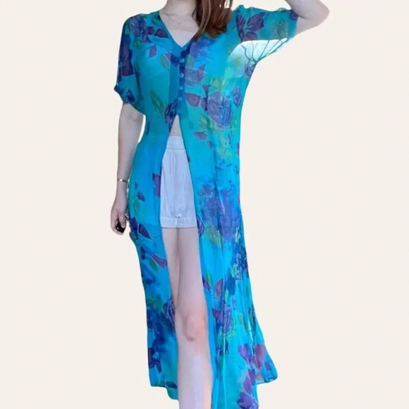 Vintage 90s/y2k Phool sheer duster mesh overdress/swim coverup caftan Medium - Picture 5 of 8